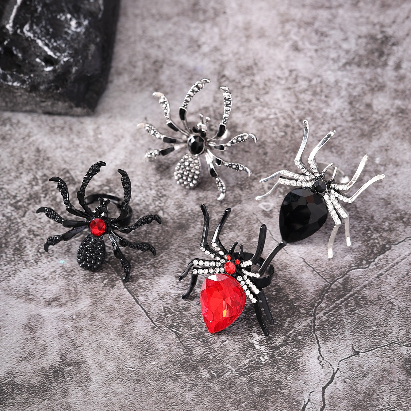 Halloween Spider Ring With Rhinestone Ins Personality Fashion Open Rings For Wom