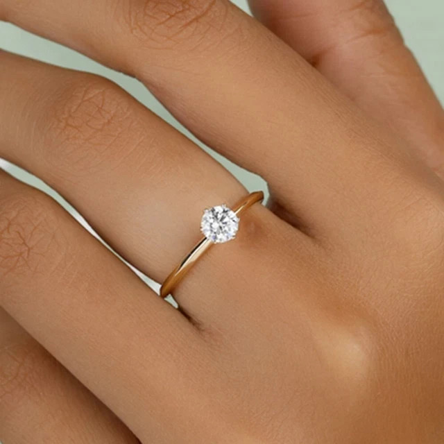 Lab Grown Diamond Solitaire Engagement Ring in 1Ct Round 14k Yellow Gold Plated