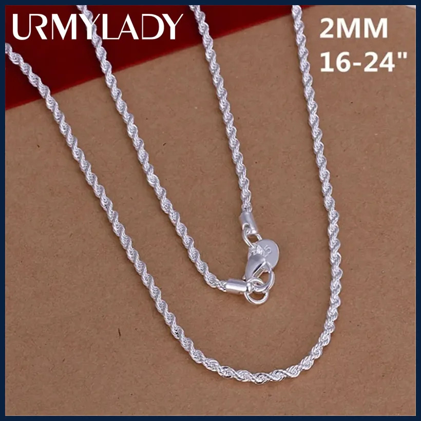 16-24INCHES 925 Sterling silver 2MM Rope Necklace Beautiful fashion Elegant for