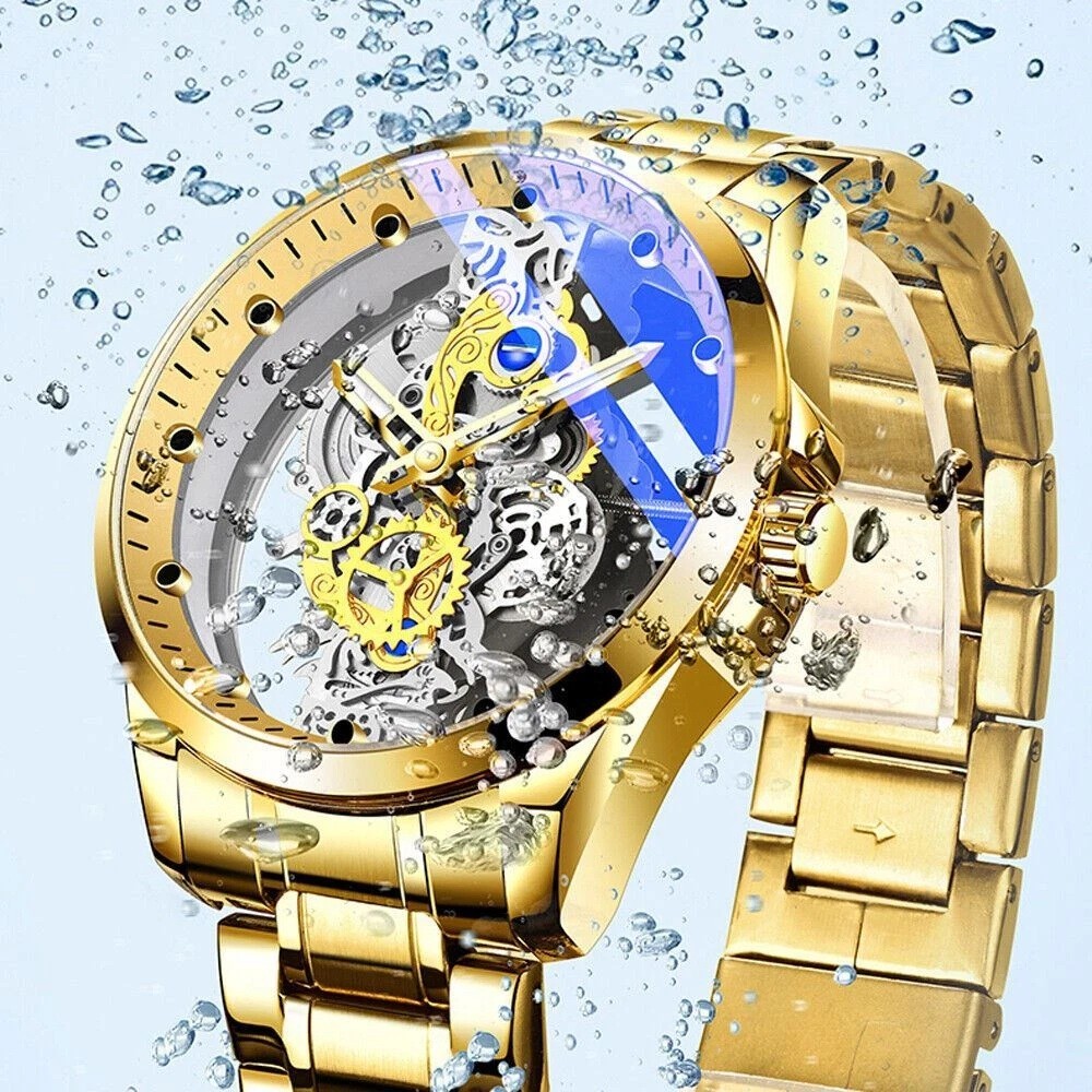 Hollow Skeleton Luxury Men’s Automatic Quartz Stainless Steel Business Watch