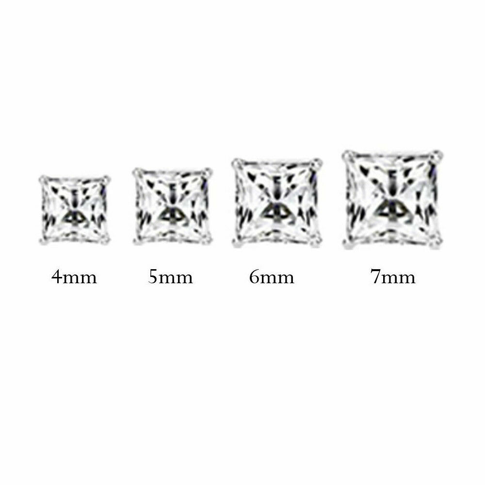 Princess Square Larimar Stud .925 Sterling Silver Earrings 2MM-8MM Available