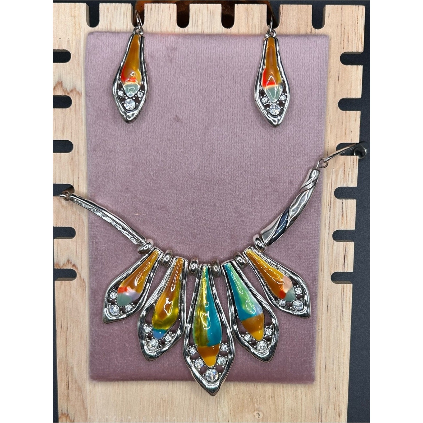 Multicolor Enamel Drop Necklace & Earrings Set