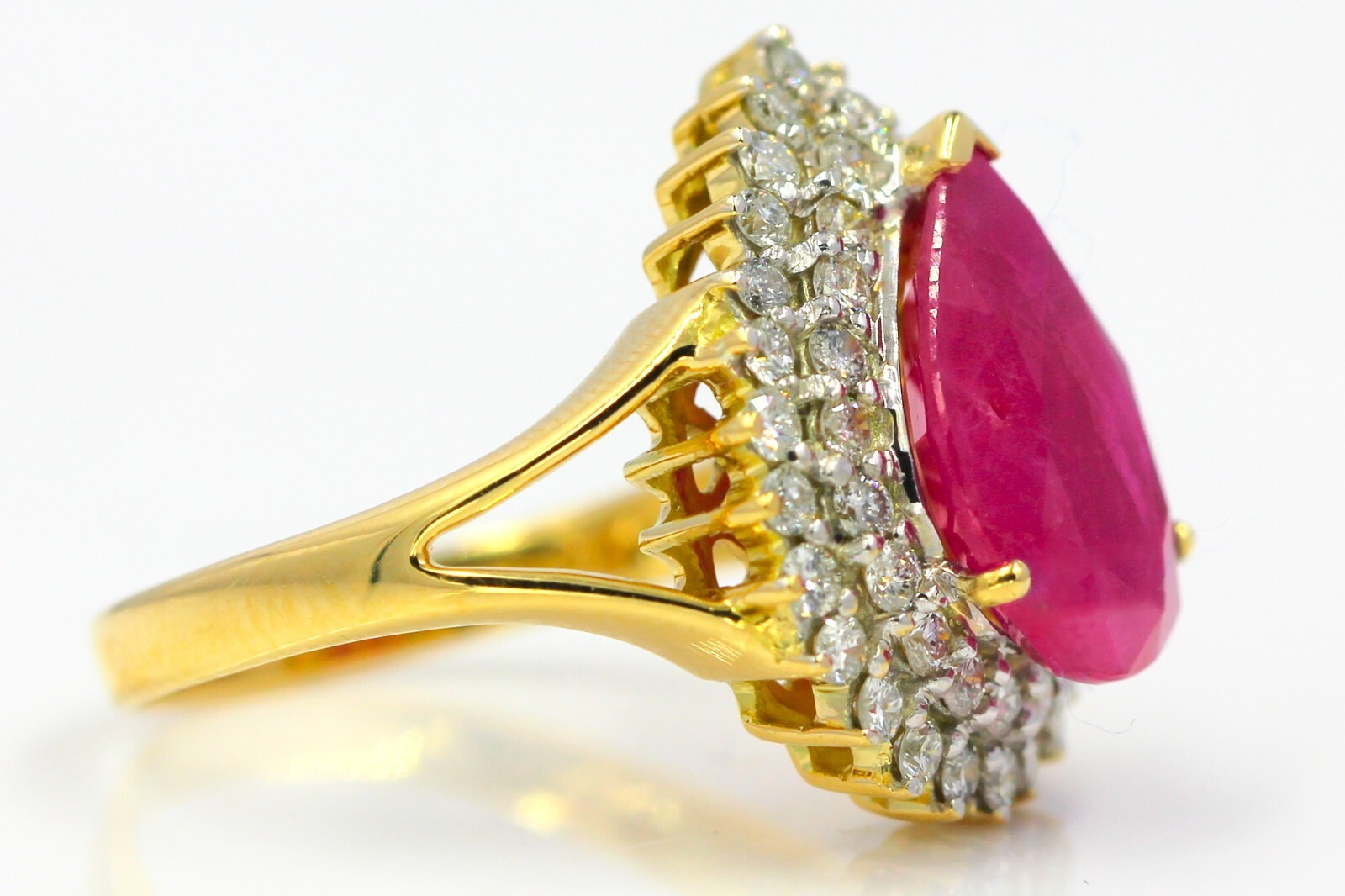 Natural Ruby Diamond 6.80 Carat 18K Yellow Gold Halo Cocktail Engagement Ring