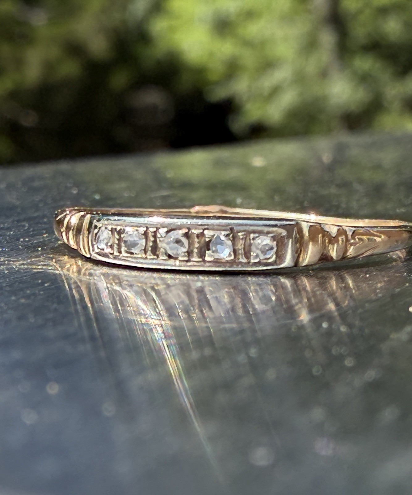 Antique Vintage Art Deco 14k Gold Rose Cut Diamond 5 Stone Diamond Band