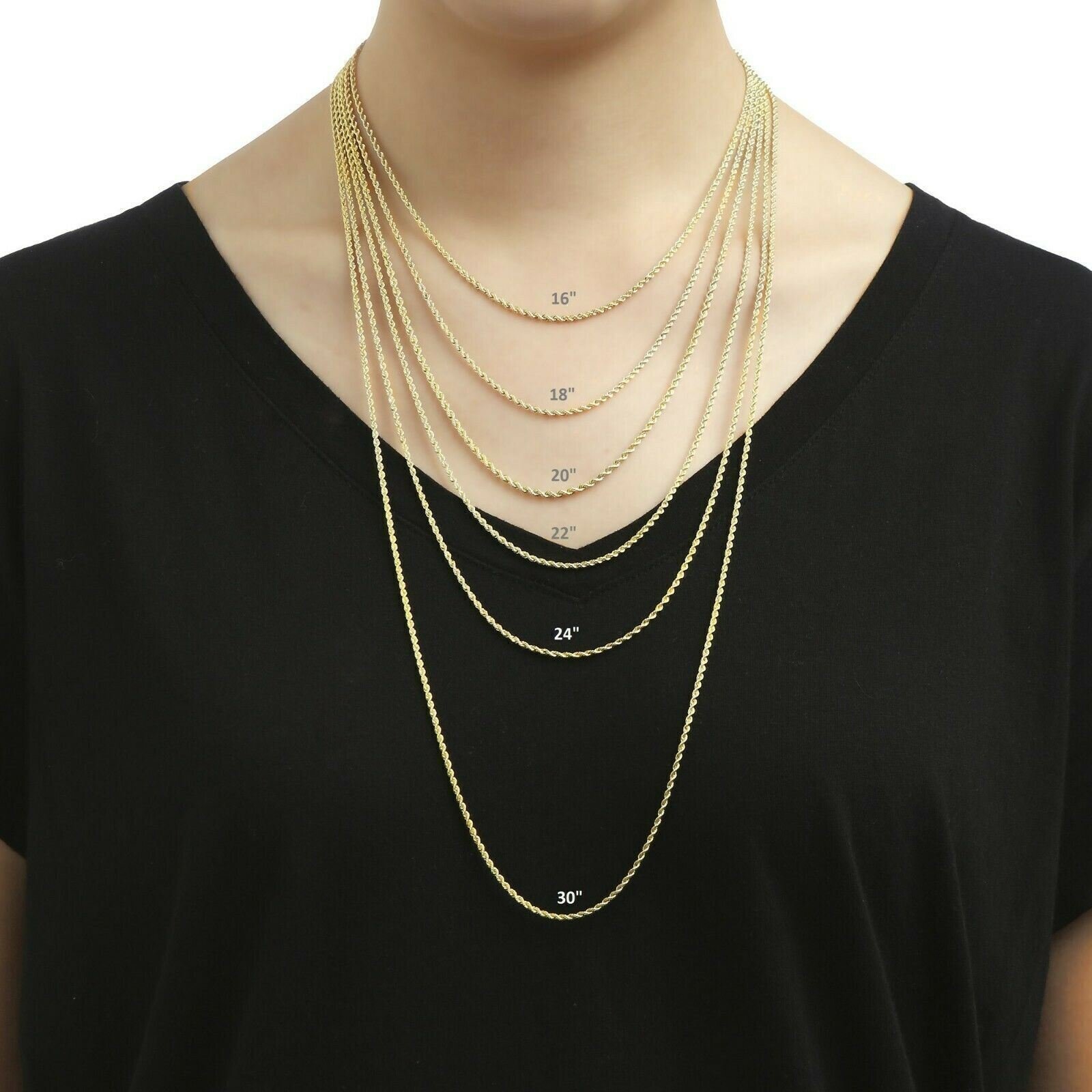 10K Solid Yellow Gold Necklace Rope Chain Men 16″ 18″ 20″ 22″ 24″ 26″ 28″ 30”