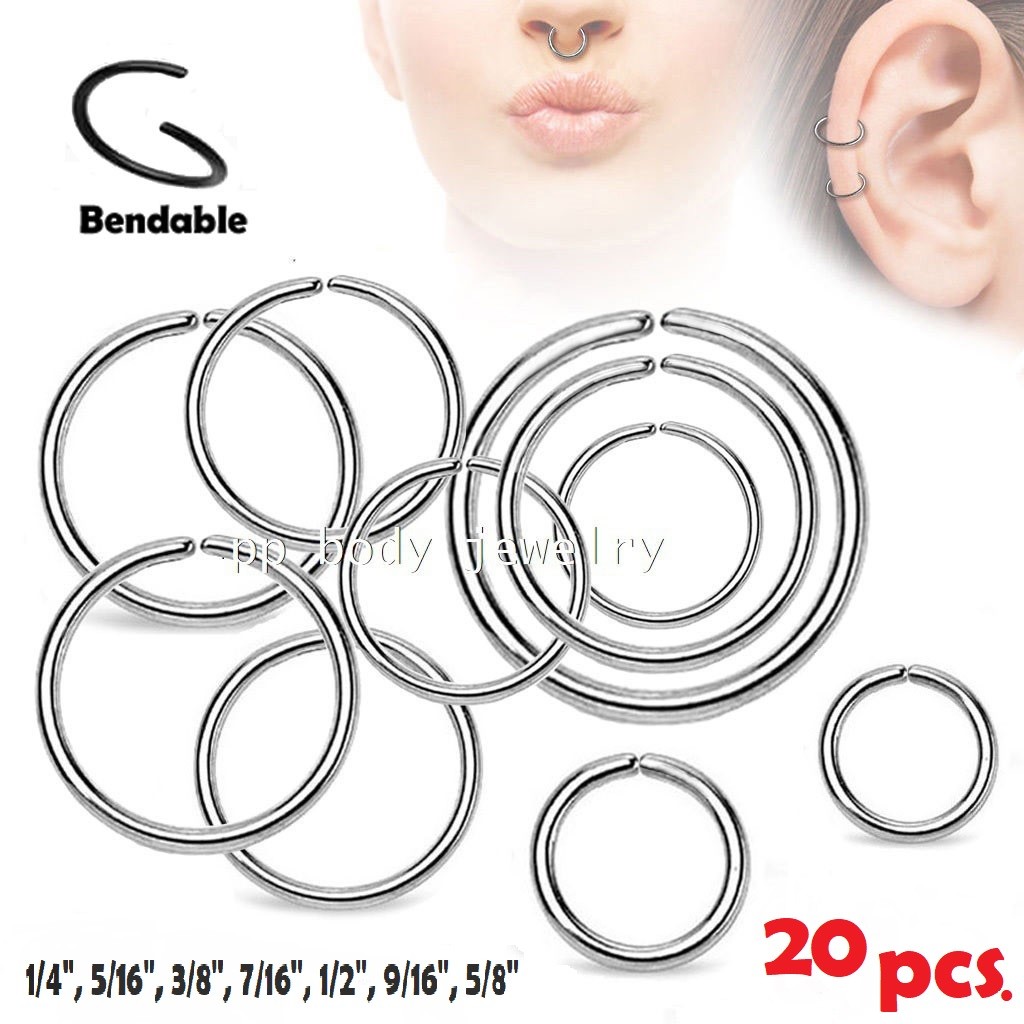 20pcs Wholesale Surgical Steel Seamless Hoop Labret Septum Ears Tragus Nose Ring