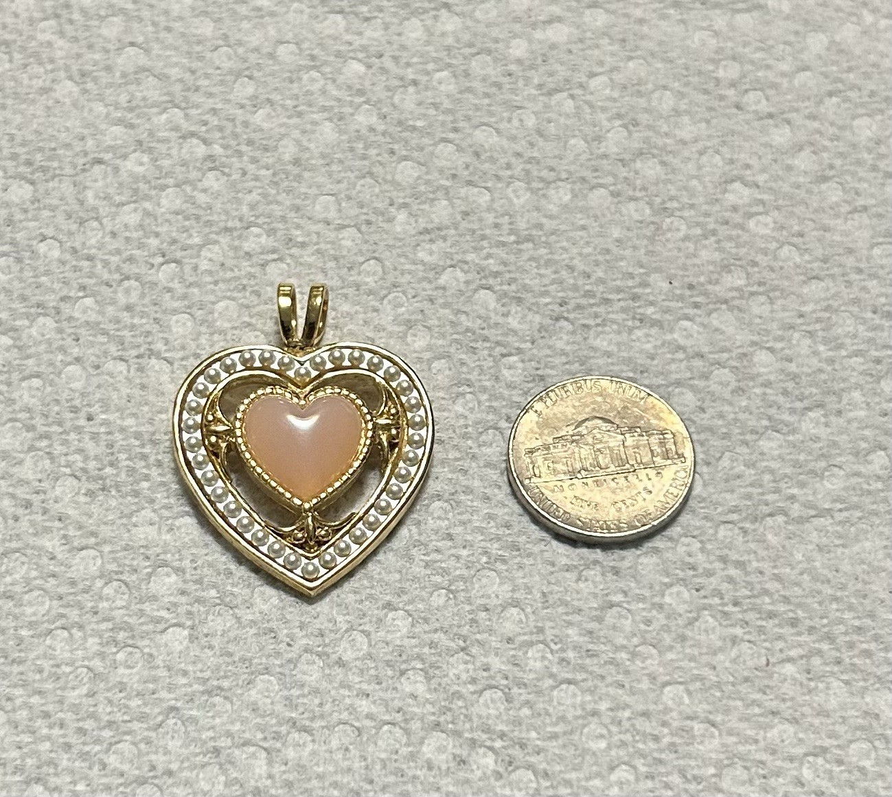 Gold Tone Metal Heart Charm Pendant Love Theme Undated Era Pink Heart Shape