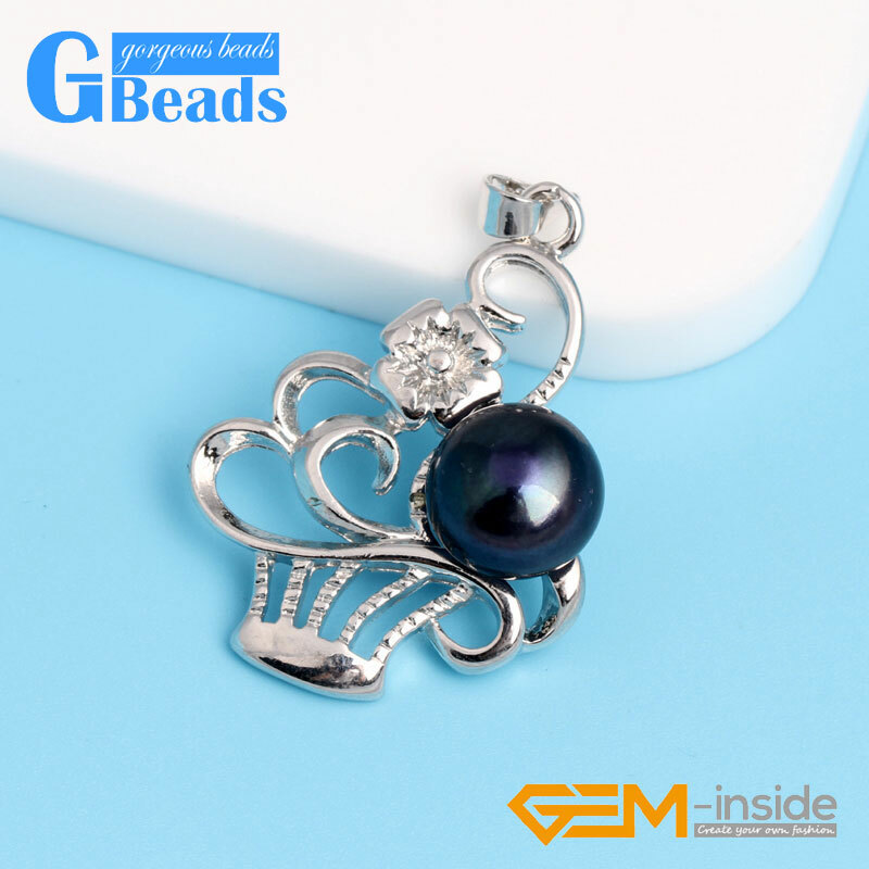 White Gold Plated Basket Shape Freshwater Pearl Pendant Free Shipping 10-11mm