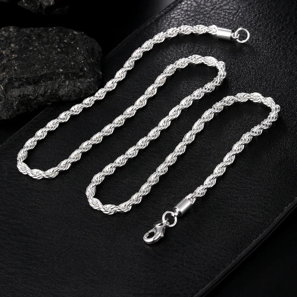 925 Sterling Silver Italian Rope Chain 4MM Necklace Style