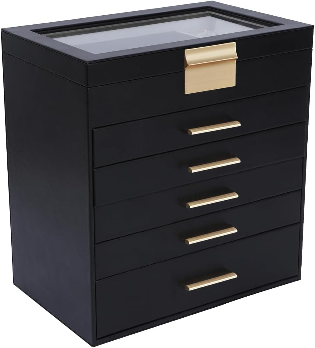 Jewelry Boxes for Women, White and Black 6 Layer Large Jewelry Box – NEW