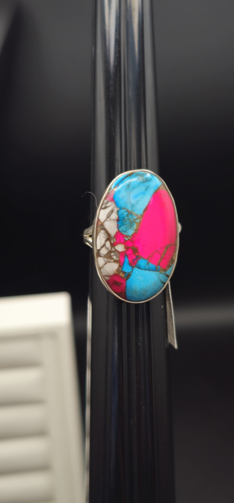 Cotton Candy Turquoise Sterling Silver Ring Size 7 Oval Pink Blue White 925