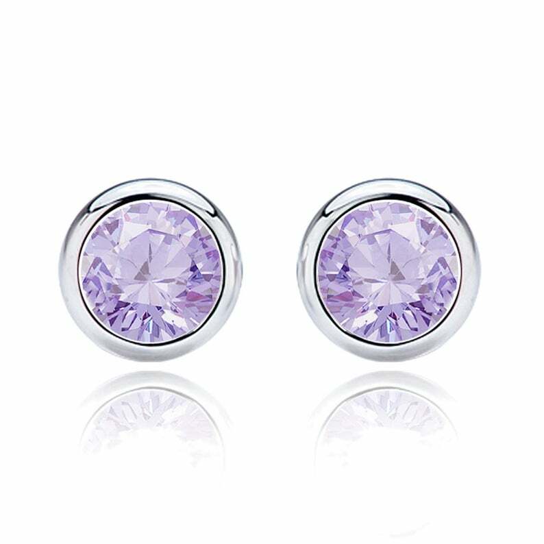 2 ct. Alexandrite Bezel Shape Stud Earrings in Sterling Silver ~ JUNE BIRTHSTONE