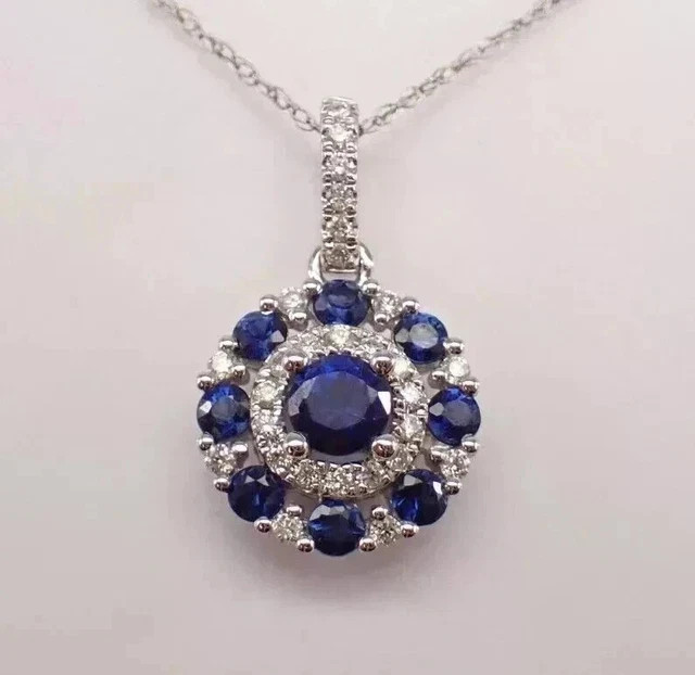 3ct Lab Created Blue Sapphire Women’s Flower Pendant 14k White Gold Plated