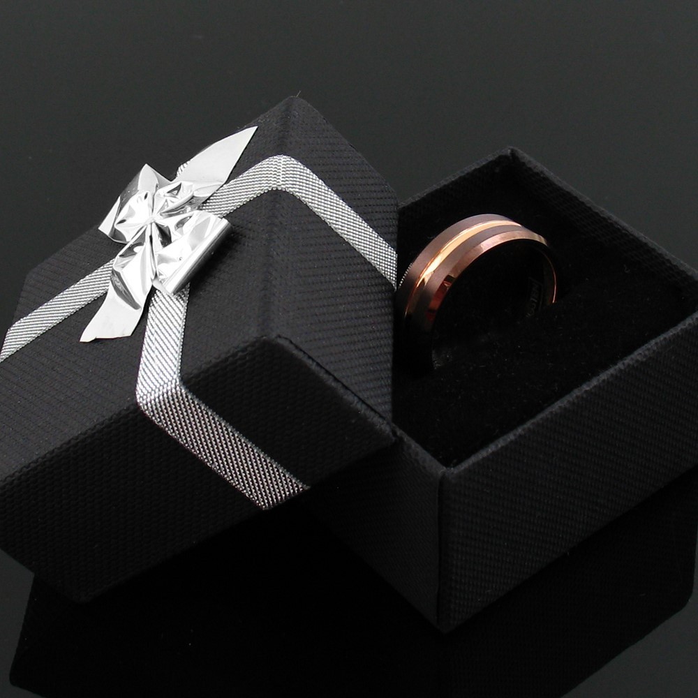 Bronze-Brown Tungsten Carbide Men’s Ring Rose Gold Plated Stripe Wedding Band
