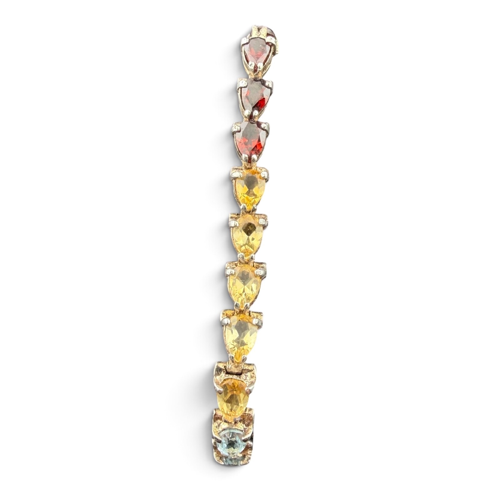 Beautiful 925 Silver and Multi Semi Precious Pear Shaped Stone Tennis Bracelet