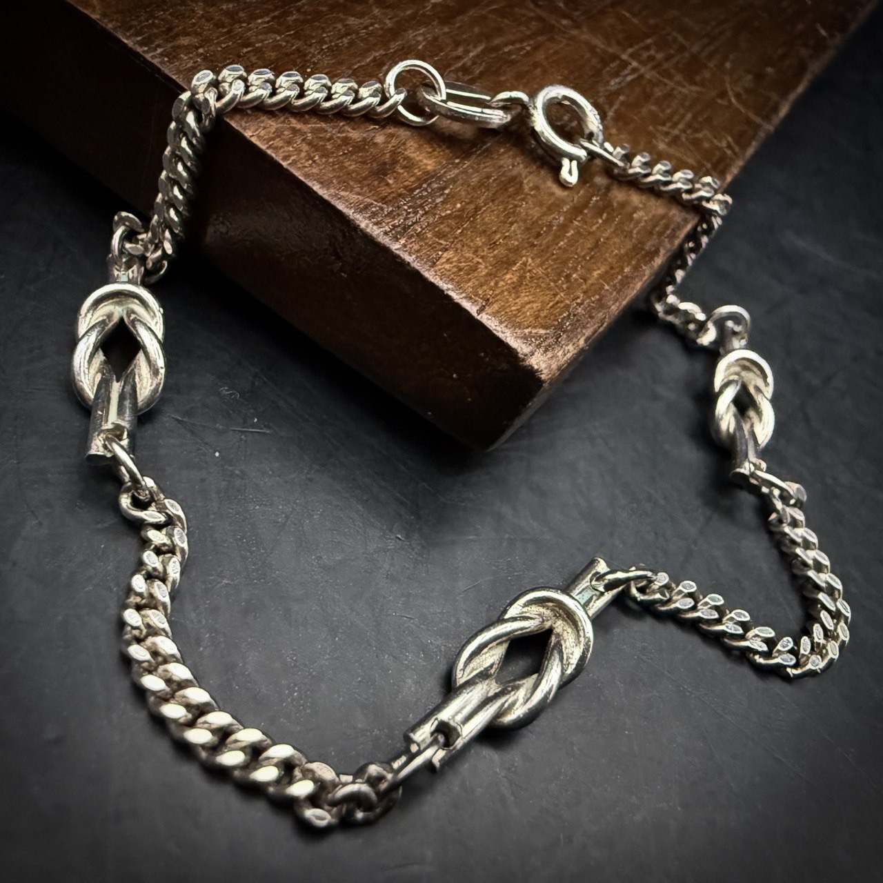 925 Sterling Silver Italian Bracelet, Elegant Knot Link Design, 18cm