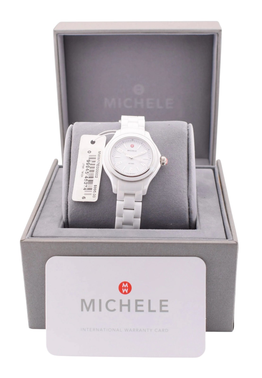 NEW Michele Jetway Mini Ceramic White Bracelet Swiss Watch MWW17E000002 $995.00