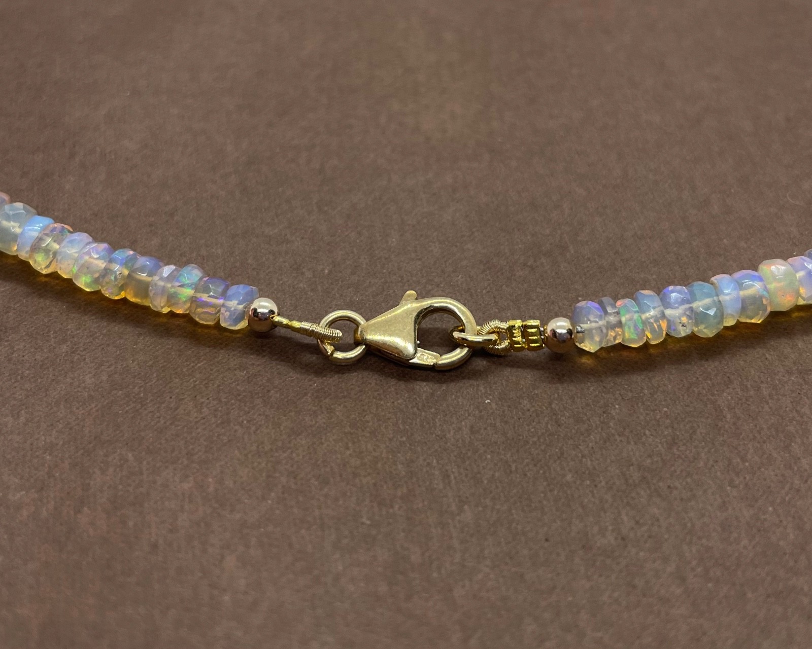 Genuine Opal Beaded Necklace with 9K Solid Gold Beads
