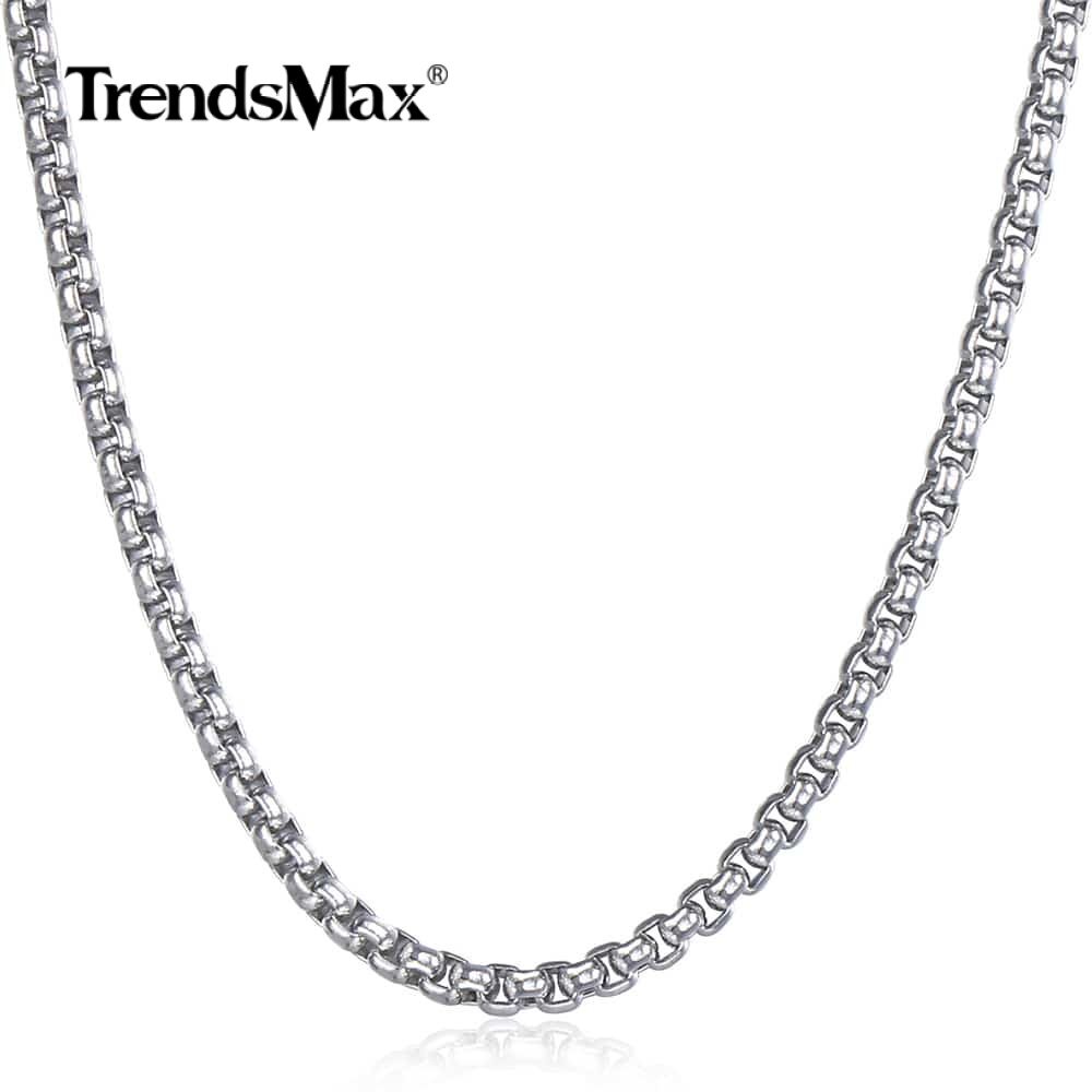 2-5mm Silver Tone Stainless Steel Round Box Link Necklace Choker Men Women Chain