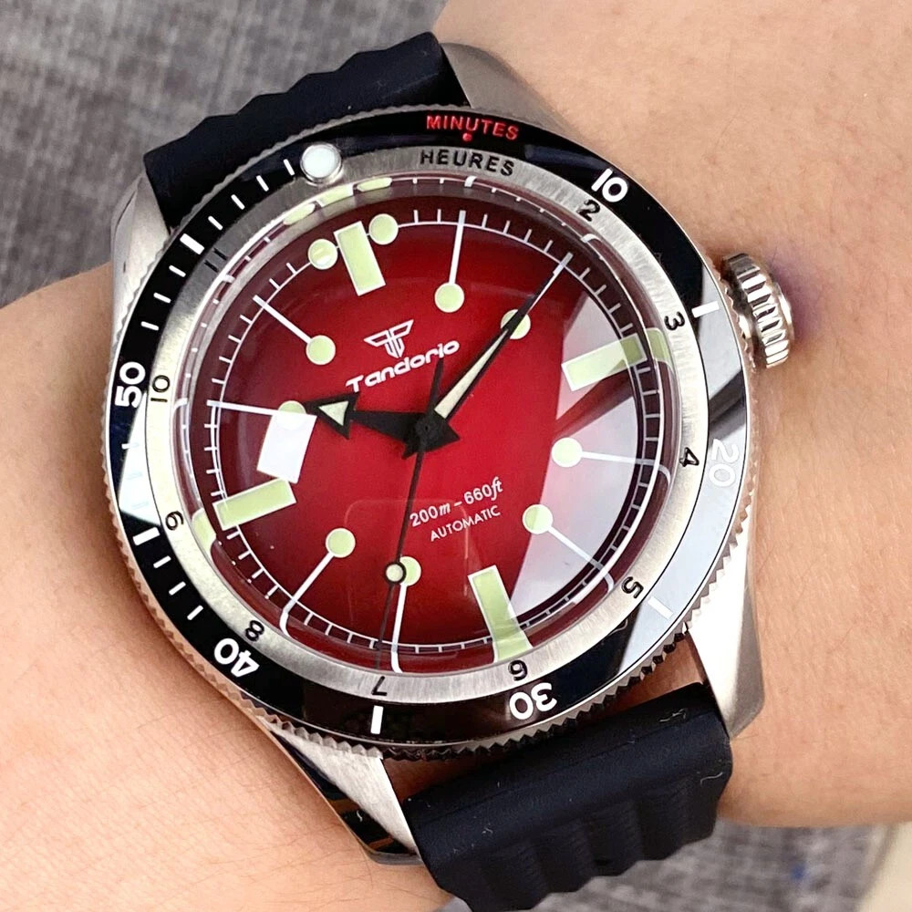 20ATM Diver Tandorio 40mm Sapphire Red Blue Japan NH35A Automatic Men Watch Lume