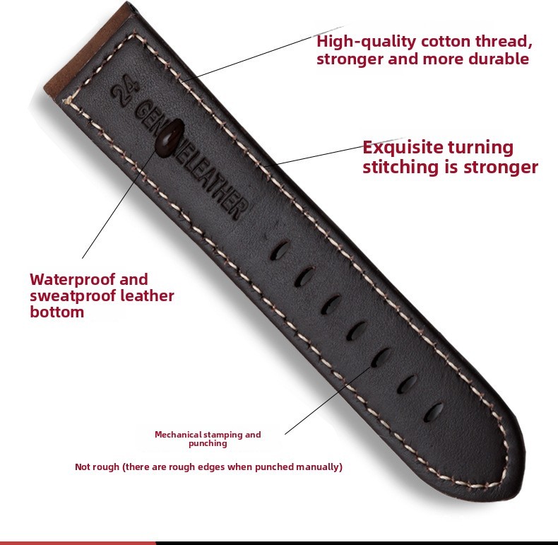 Cowhide Genuine Leather Watch Straps Mens Wristband for Panerai 20 22 24 26mm