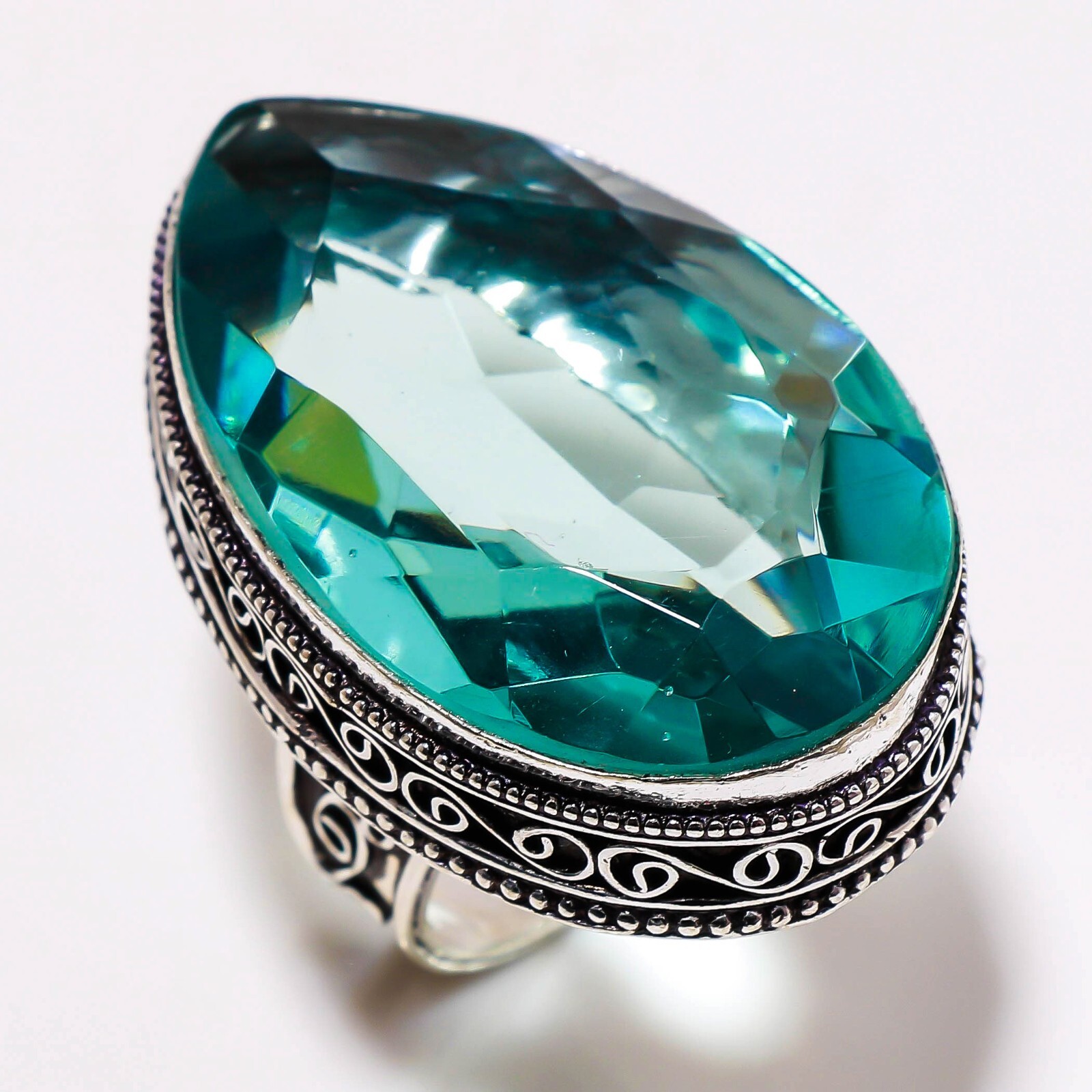 Aqua Apatite Gemstone 925 Silver Handmade Jewelry Ring Size 9