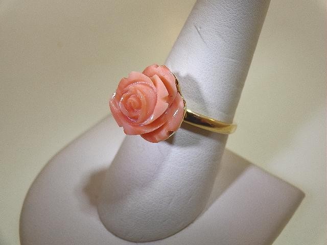 SELECTABLE MEDIUM HAND CARVED PACIFIC PINK ANGELSKIN CORAL ROSE FLOWER RING 7-8
