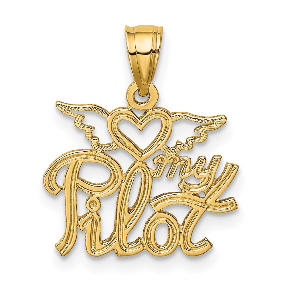 14k Yellow Gold HEART MY PILOT Charm Pendant 0.65g Gift for Mother
