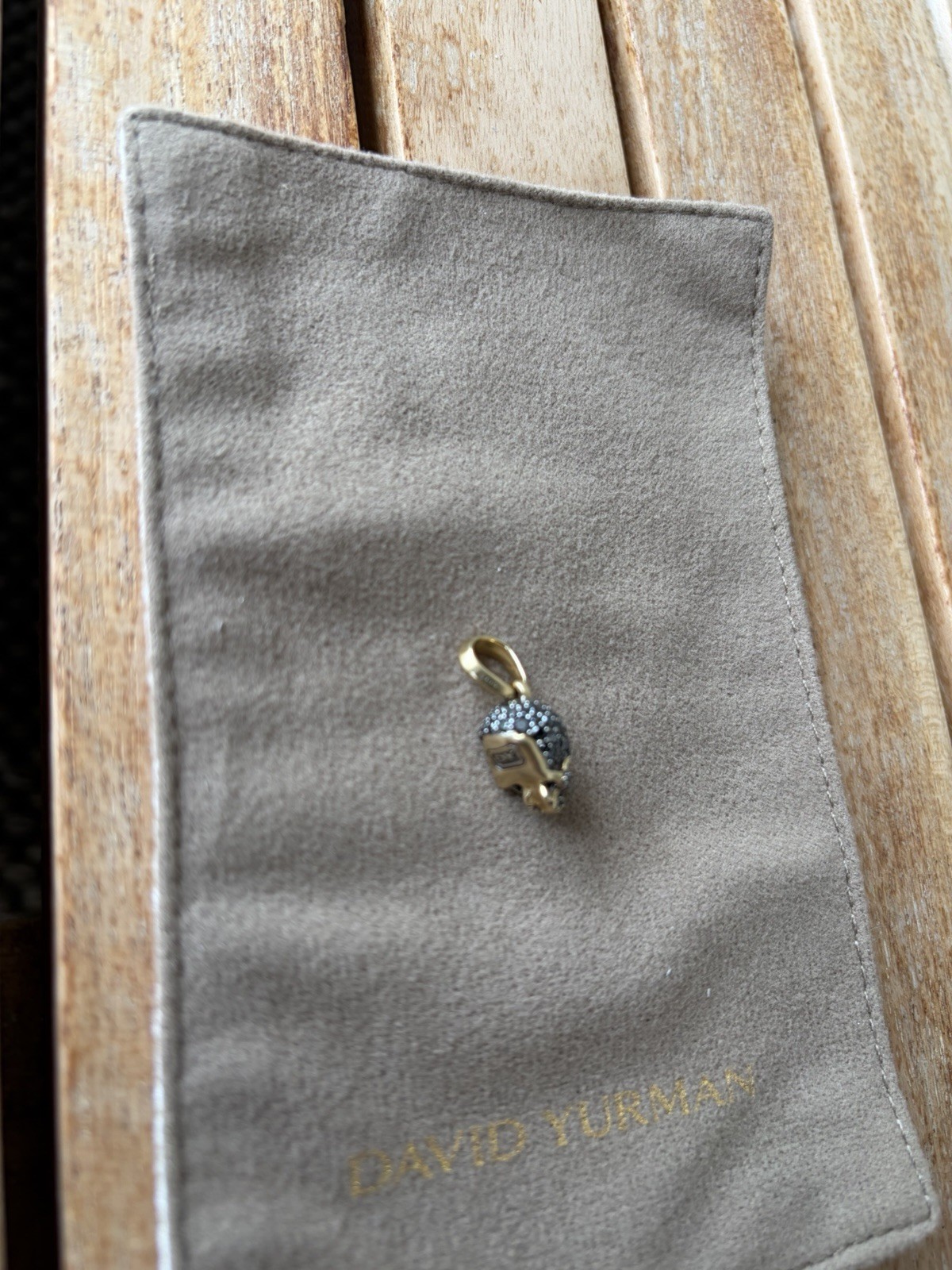 David Yurman Skull Charm Pendant Pavé Metal 18k Gold w/ Black Stone