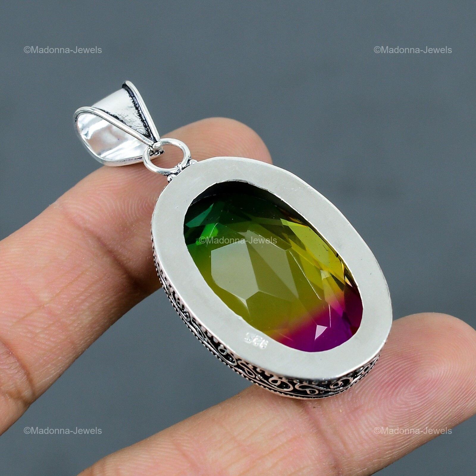 Multi Tourmaline Gemstone 925 Sterling Silver Wedding Vintage Pendant Jewelry