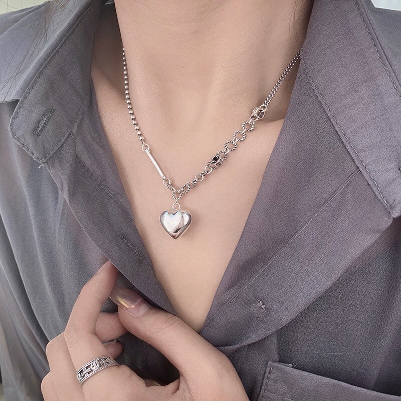 Vintage Handmade 925 Sterling Silver Love Heart Shaped Pendant Necklace