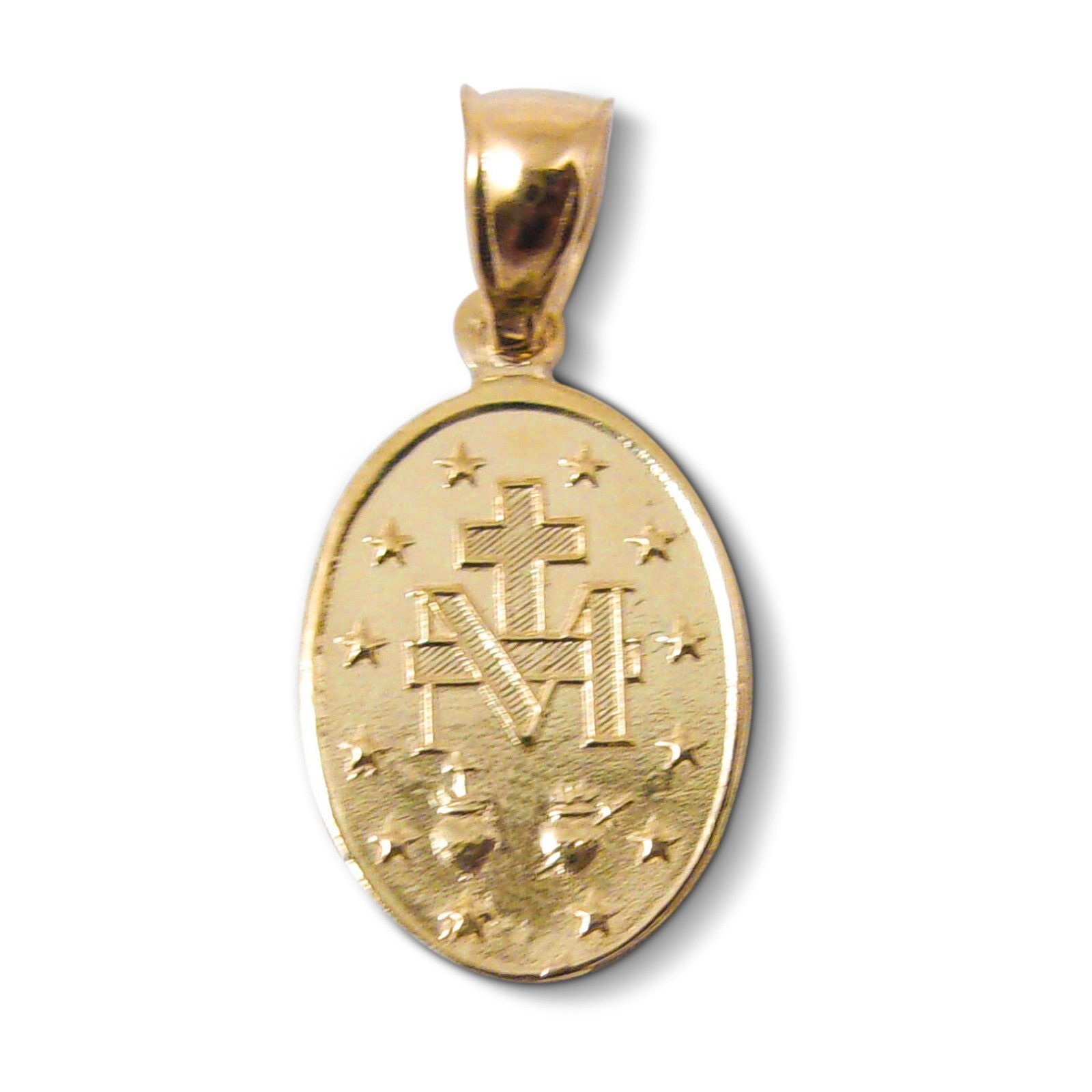 Solid 18K Yellow Gold Miraculous Medal Virgin Mary Pendant, 9/16″, Catholic