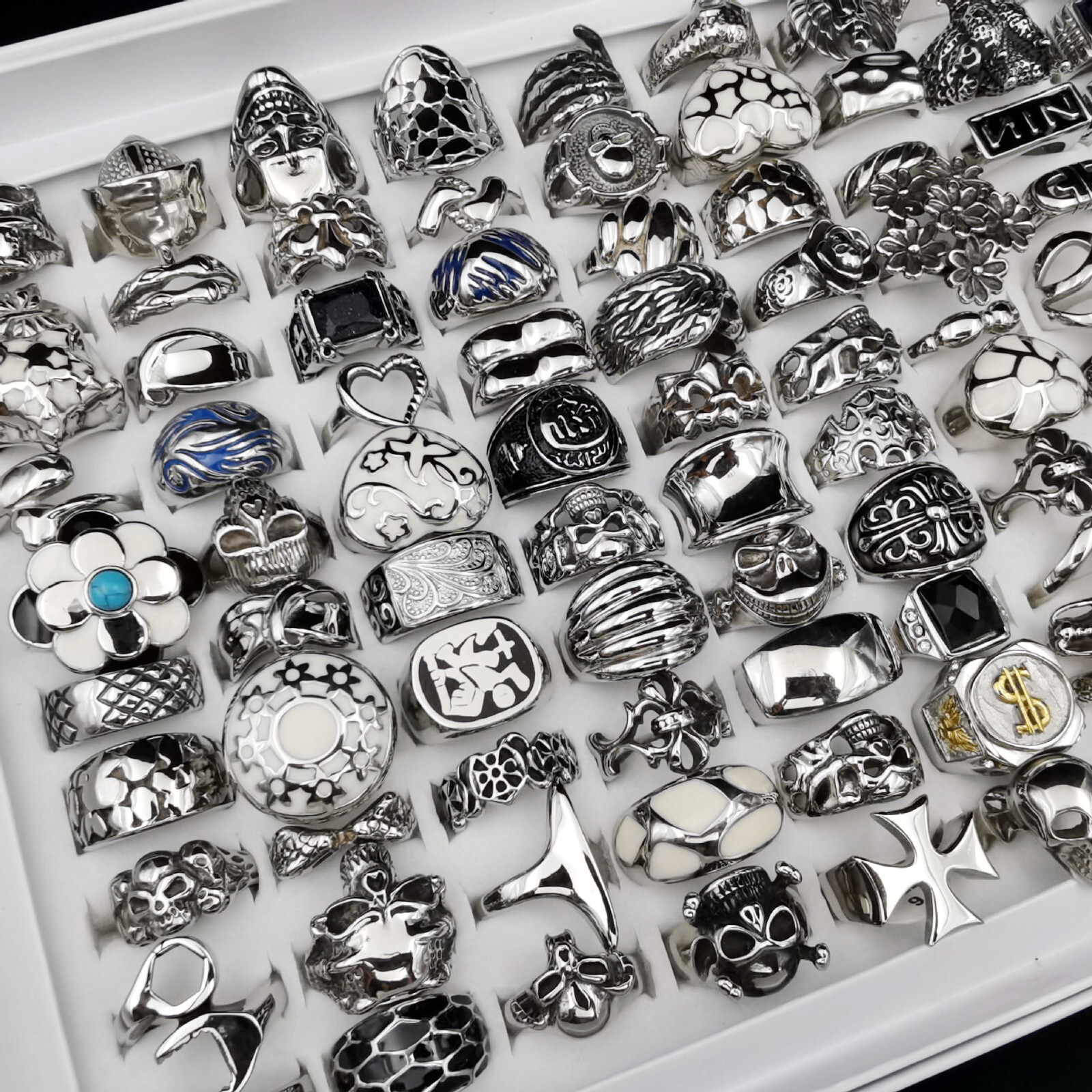 20pcs Mixed Stainless Steel Skull Rings Gothic Punk Biker Style Unisex Jewelry