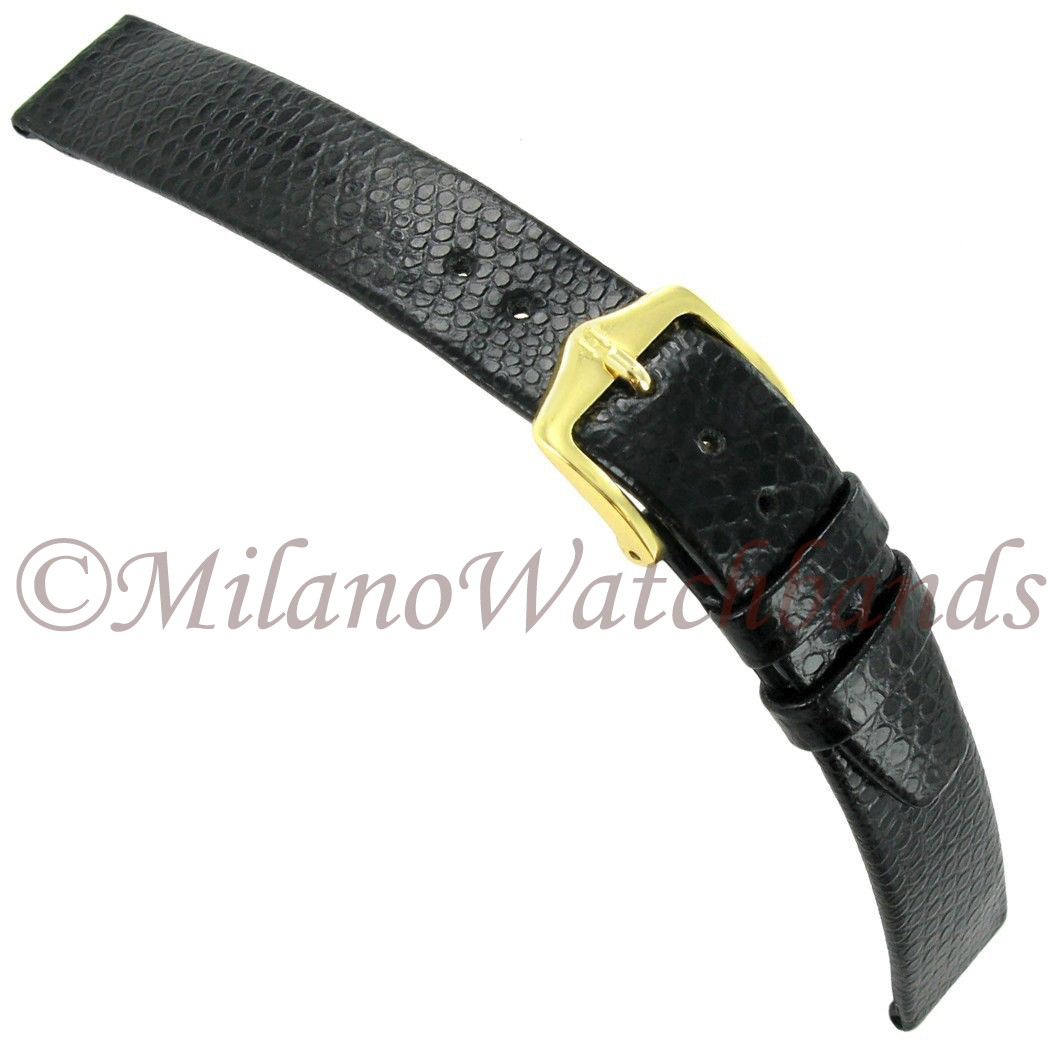 17mm Hirsch Rainbow Black Flat Unstitched Lizard Grain Mens Watch Band Regular