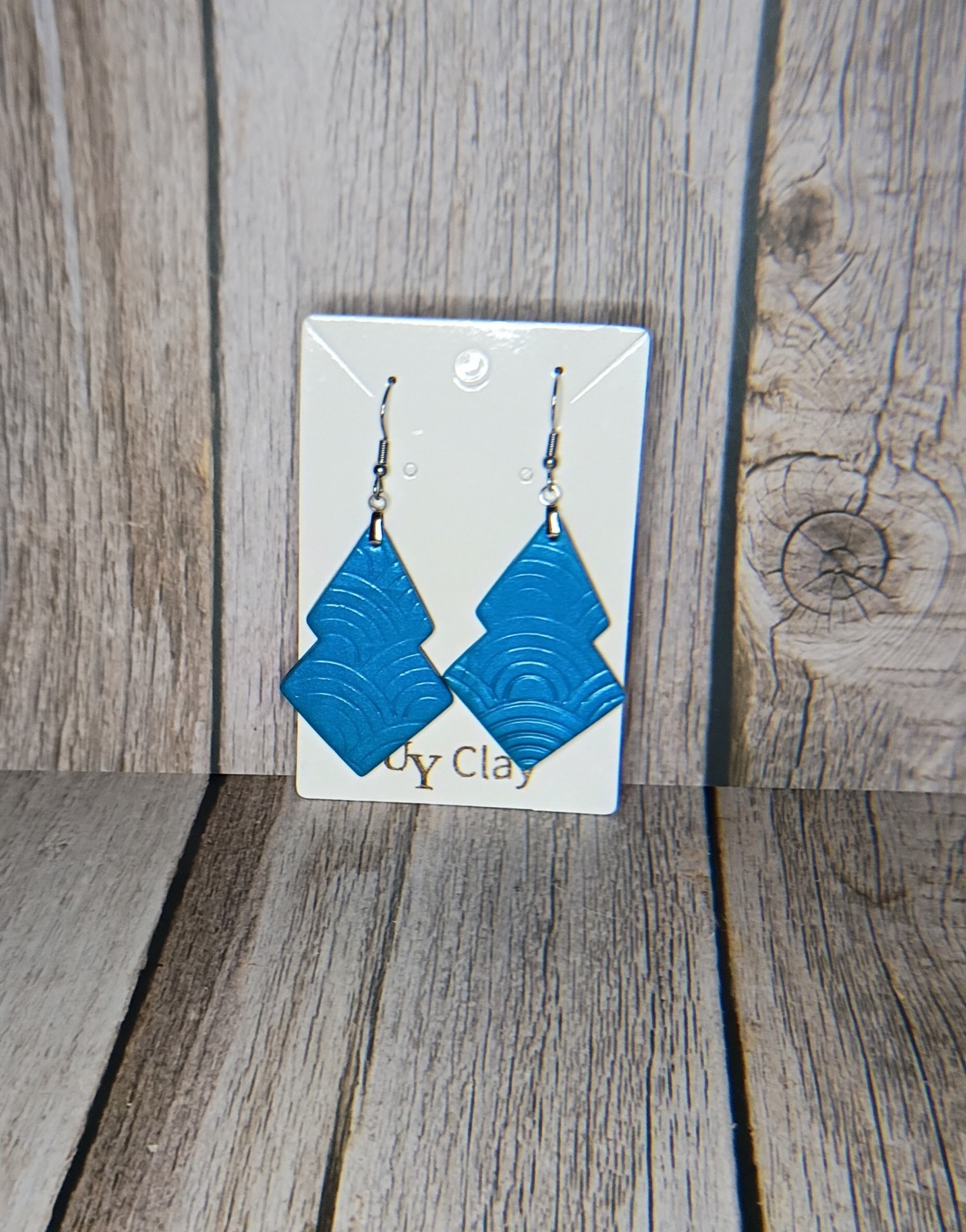 Beautiful Handmade Teal Geometric Polymer Clay Dangle Earrings – Hypoallergenic
