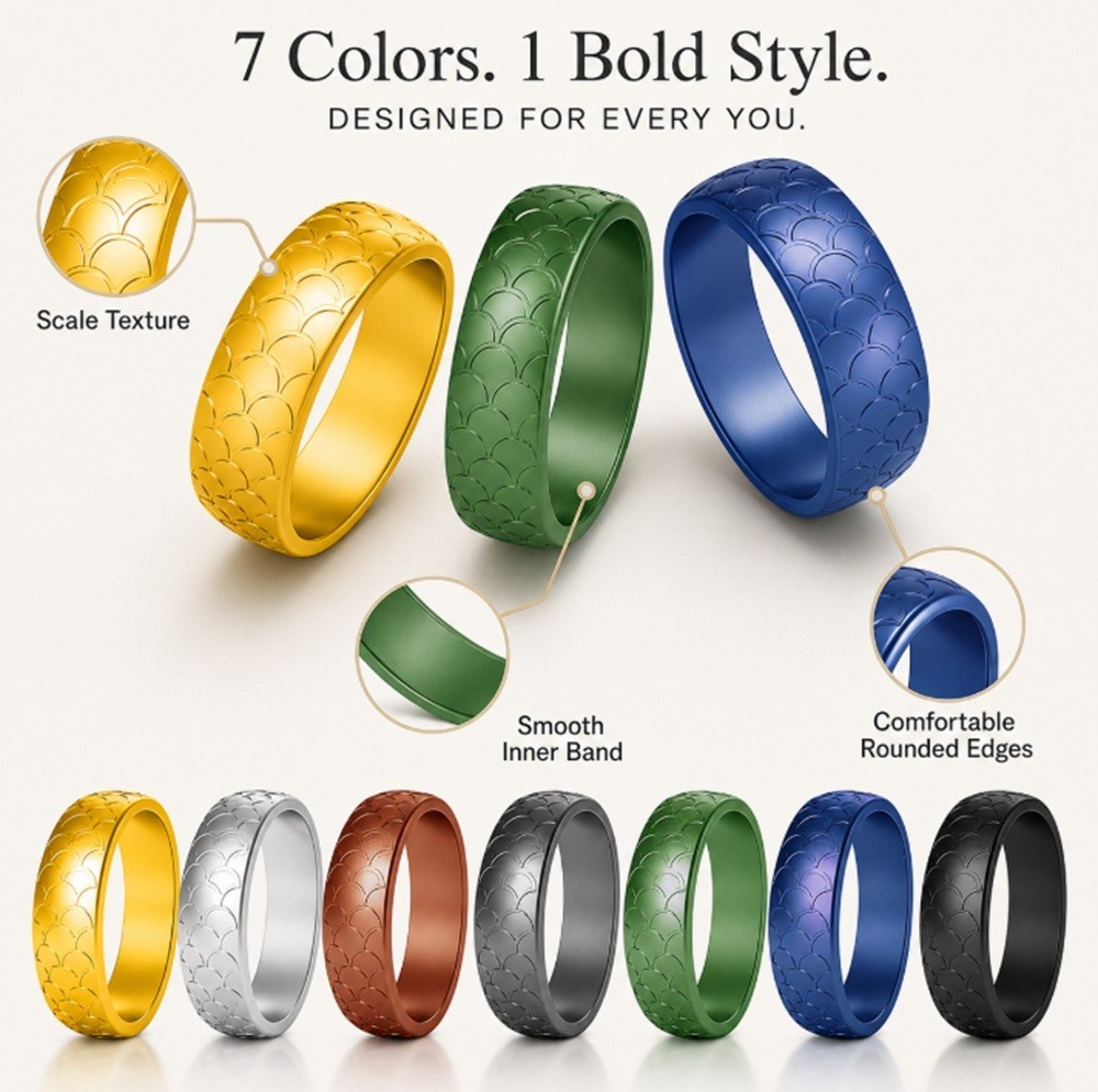 7 Pack Silicone Wedding Rings, Unisex Rubber Bands for Active Lifestyles & Sport