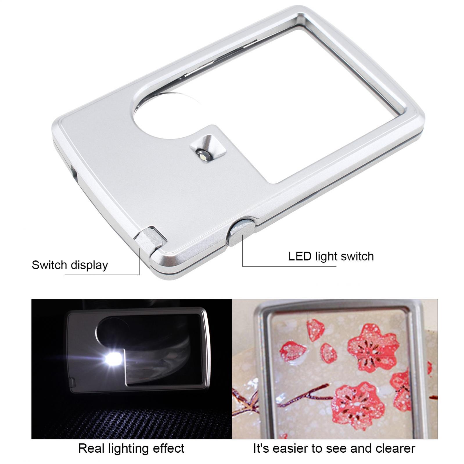 2 Pack Magnifier, 3X 6X Pocket Magnifying Glass with Light, Card Type Magnifying
