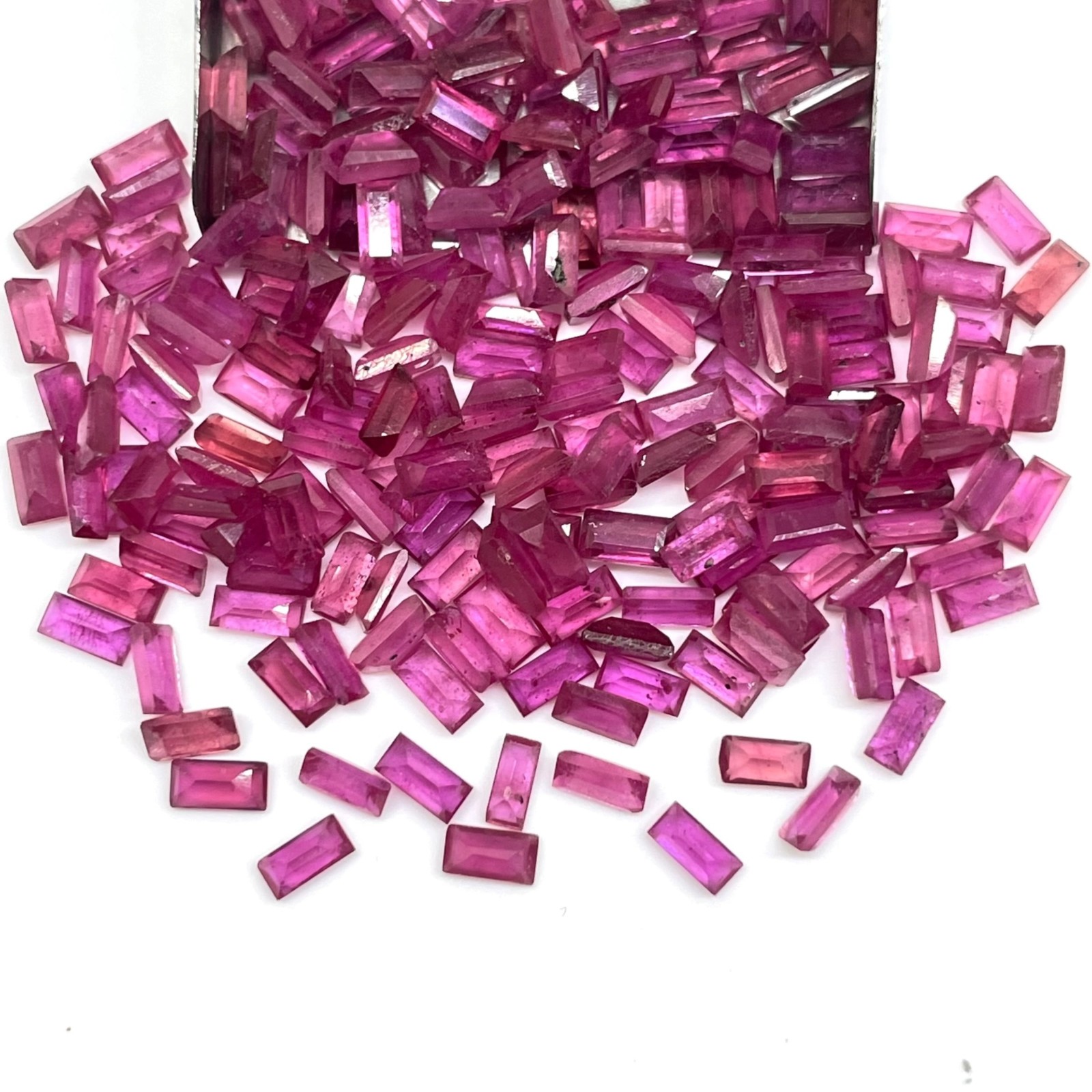 10 Pcs Natural Mozambique Ruby 4x2mm Baguette Cut Pinkish Red Loose Gemstone Lot