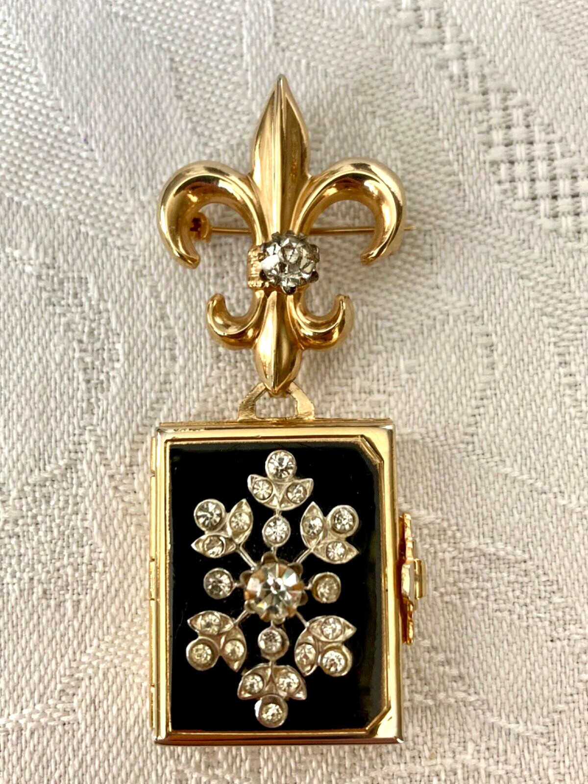 Vintage Coro Pegasus Enamel Black Beauty Fleur de Lis Book Love Locket