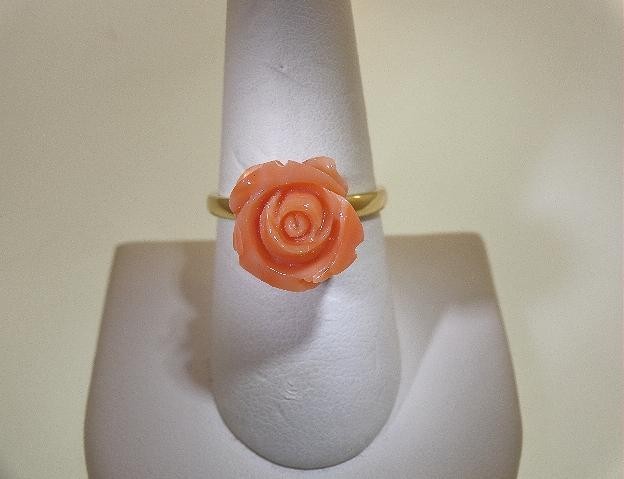 SELECTABLE MEDIUM HAND CARVED PACIFIC PINK ANGELSKIN CORAL ROSE FLOWER RING 7-8