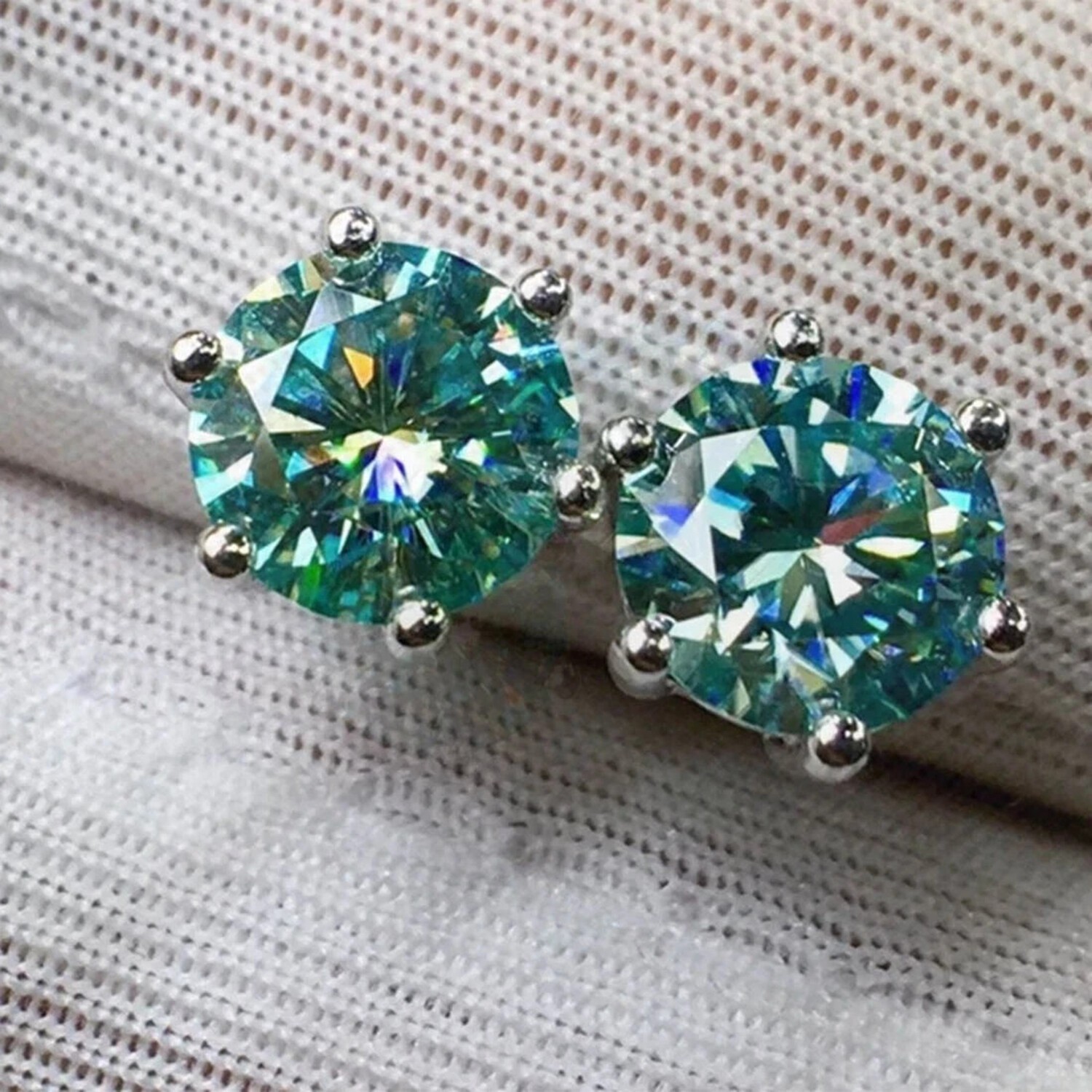 925 Sterling Silver 3.4Ct Intense Blue Round Diamond Earrings Everyday Wear
