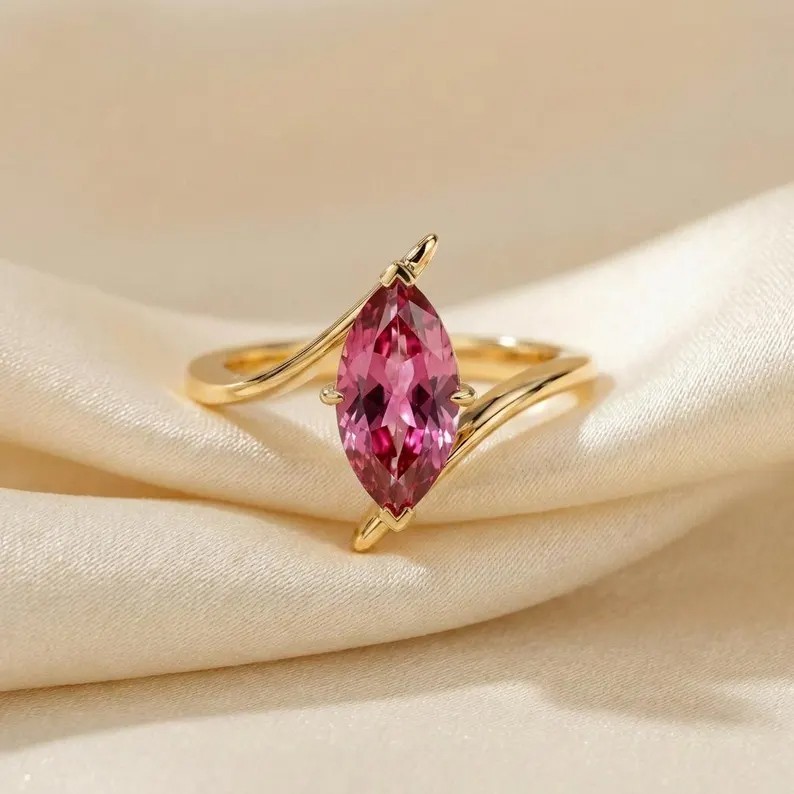1.50 Ct Certified Marquise Cut Pink Treated Diamond Solitaire Ring 925 Silver !
