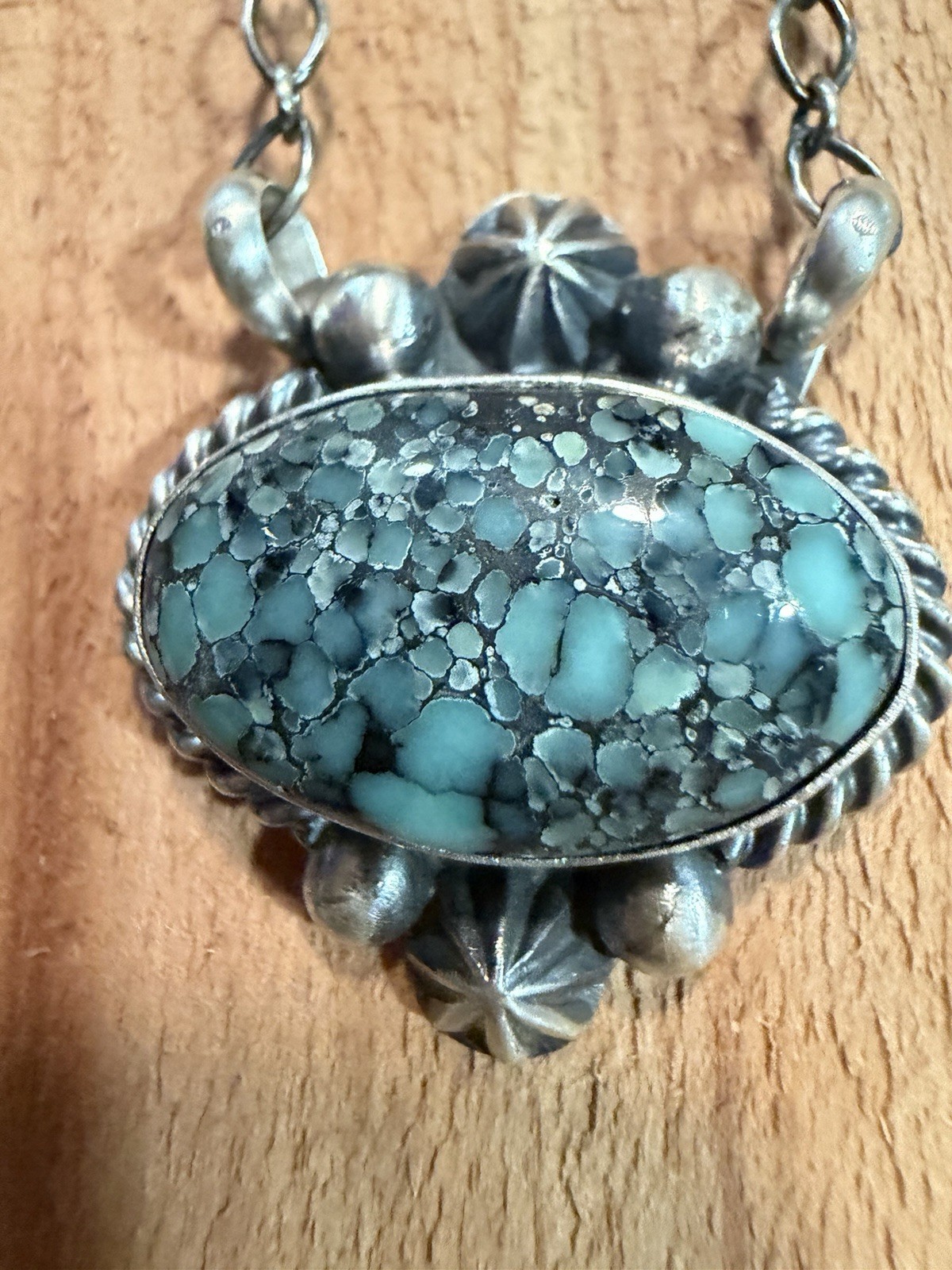 Navajo Handmade by Myron Begay 925 SS New Lander Veriscite necklace 18 inch