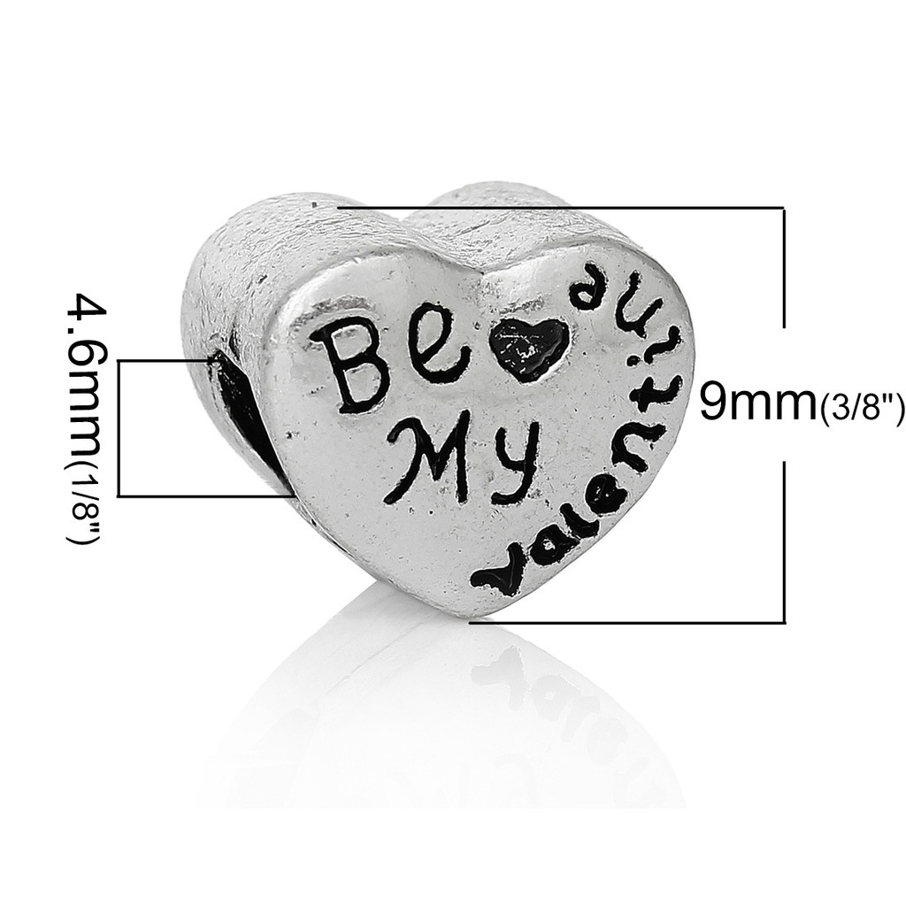 “Be My Valentine Heart” Charm Bead Spacer for Snake Chain Charm Bracelets