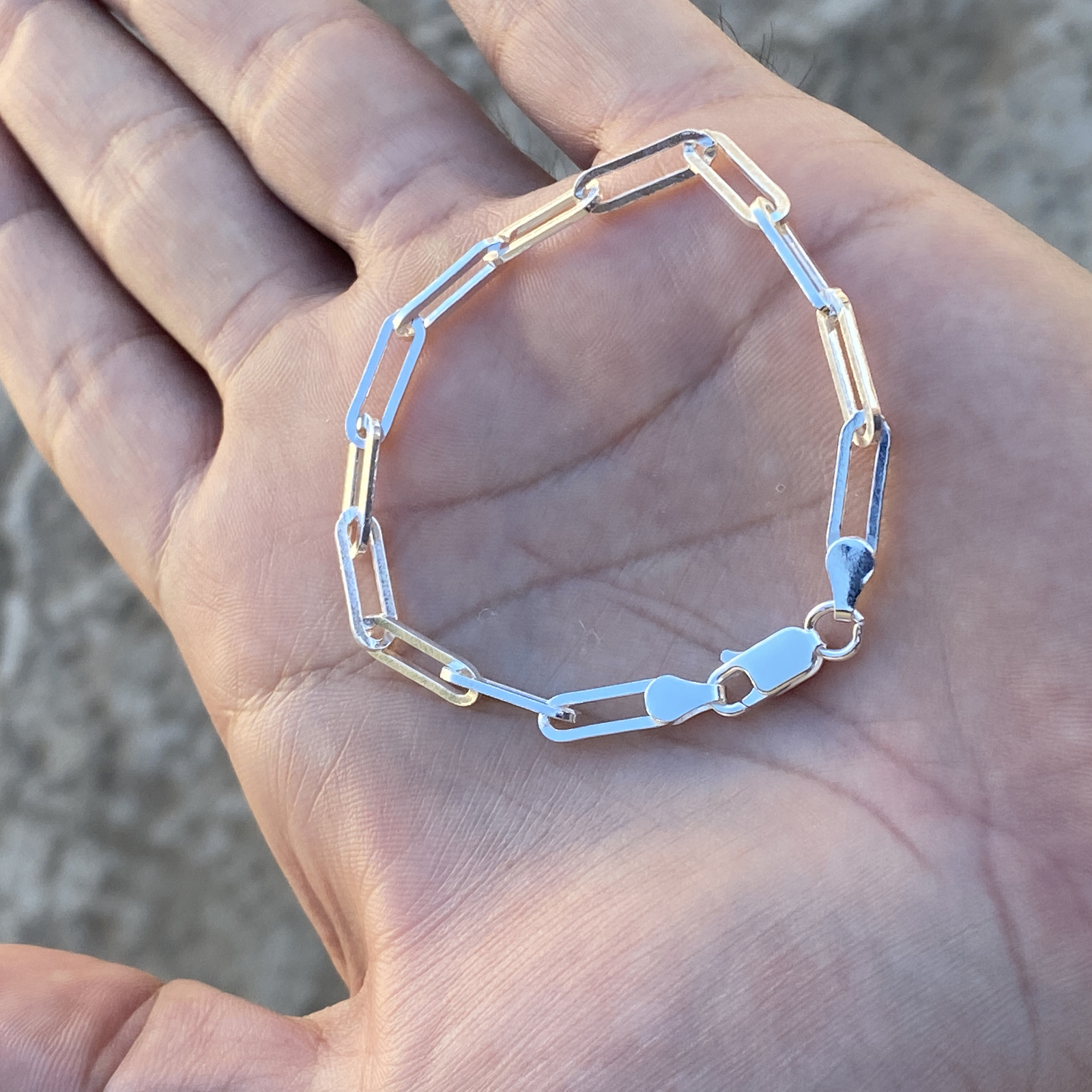 Real 925 Silver Paper Clip Rolo Paperclip Chain Bracelet Italy 4MM 6.5-7.5″ inch