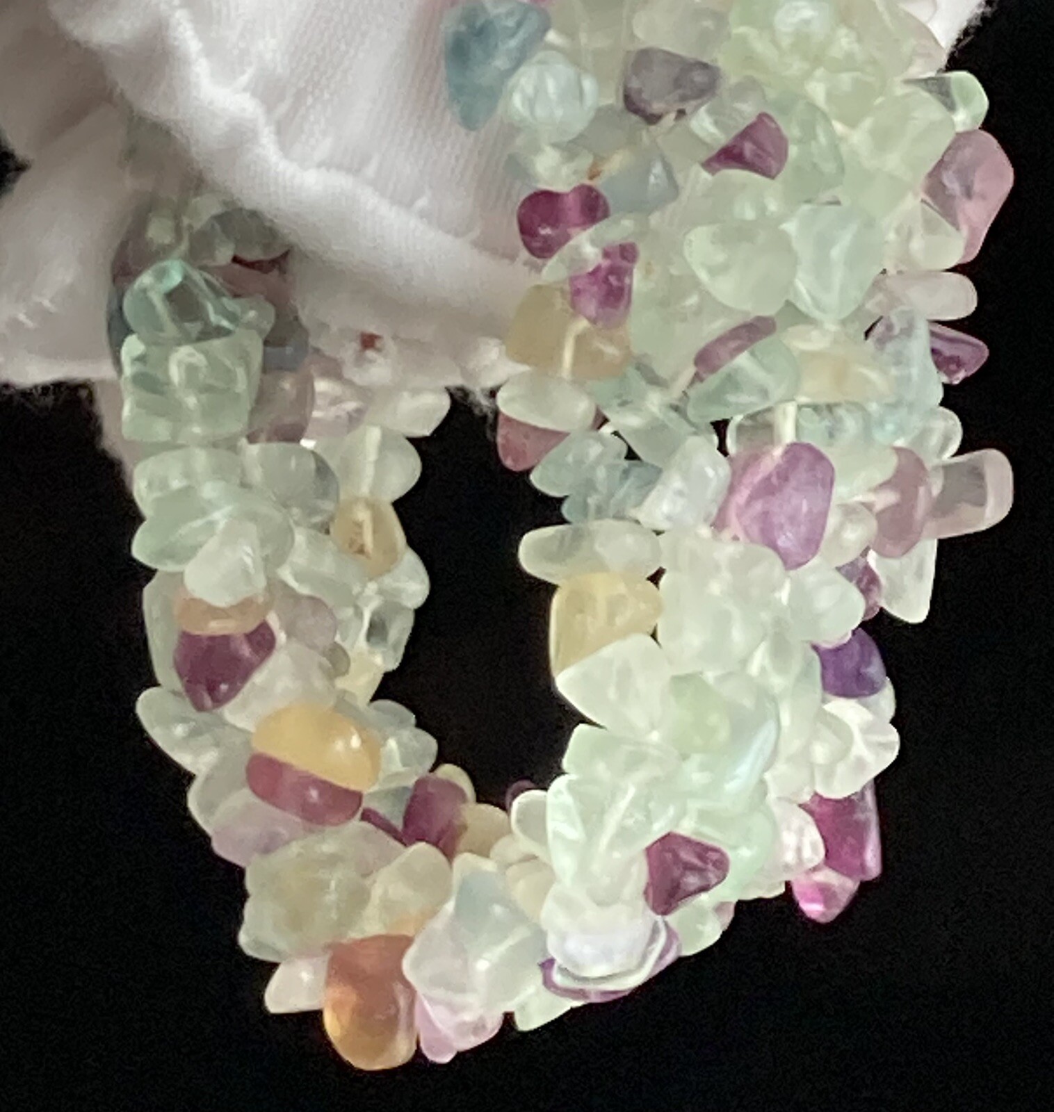 Vintage Amethyst, Quartz & Chrysoprase Wide Stretch Bracelet 6.5in Lovely 63.54g