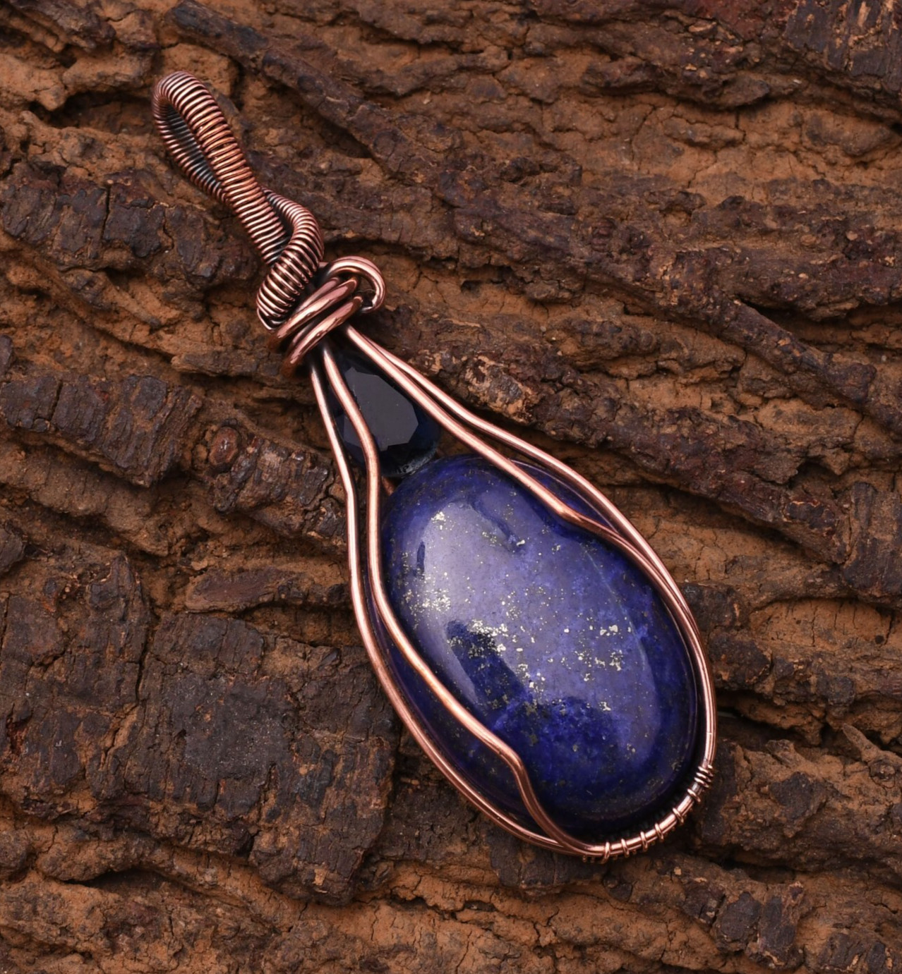 Lapis Lazuli Pendant Copper Wire Wrapped Handmade Jewelry Pendant 2.15″