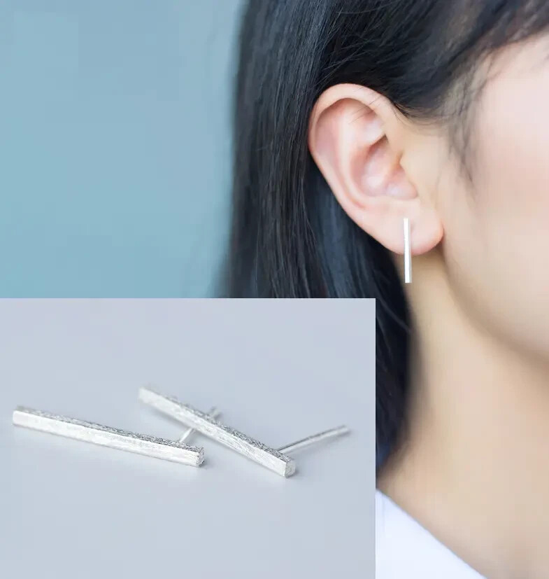 925 Sterling Silver Post Bar Square Stick Line Stud Earrings 18mm/0.7″ G3