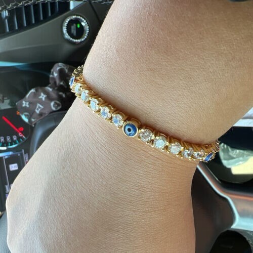 5Ct Round Lab Created Diamond Evil Eye Tennis Bracelet 14k Yellow Gold Finish