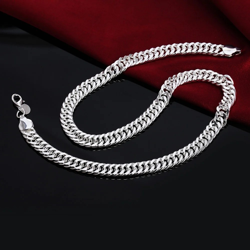 Men’s 10mm 925 Sterling Solid Silver Sideways Chain Necklace Jewelry Gift